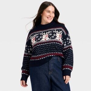 Woman’s long sleeve cozy Alpine Bullseye Dog Crewnevk Pullover Sweater XXL